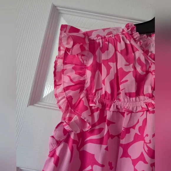 Vibrant Pink Floral Ruffle Blouse Size L By Maison D'Amelie NWT - Picture 2 of 6